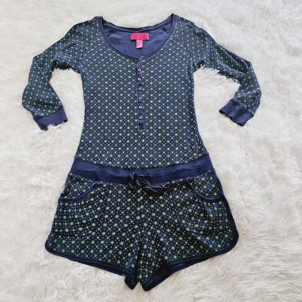 Victoria's Secret Navy and Green Print Long Sleeve Pajama Romper